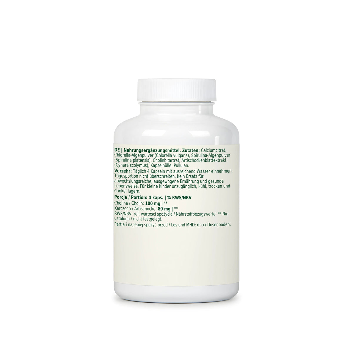 Dobry Rytm Spirulina + Chlorella z wapniem i choliną - 120 kapsułek