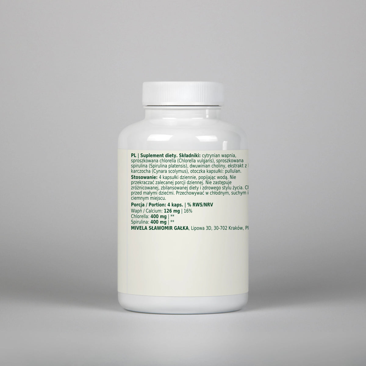 Dobry Rytm Spirulina + Chlorella z wapniem i choliną - 120 kapsułek