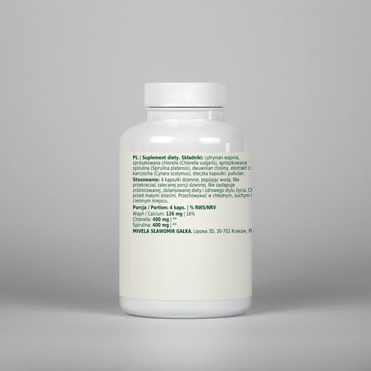 Dobry Rytm Spirulina + Chlorella z wapniem i choliną - 120 kapsułek