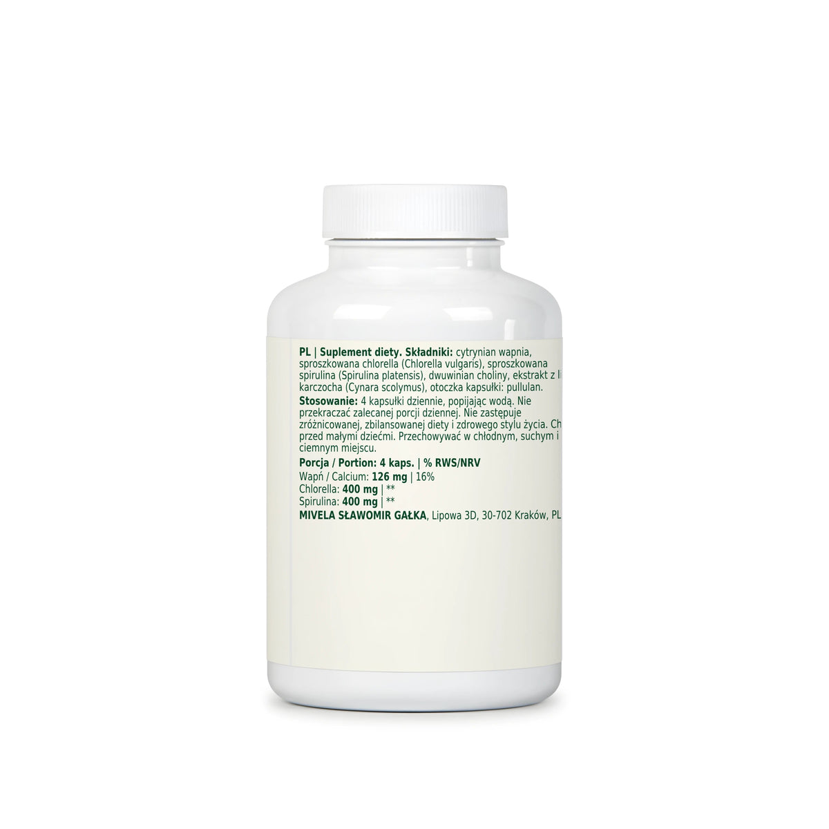 Dobry Rytm Spirulina + Chlorella z wapniem i choliną - 120 kapsułek