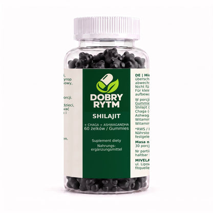 Dobry Rytm Shilajit + Chaga + Ashwagandha z witaminami D2 i B12 - 60 żelków
